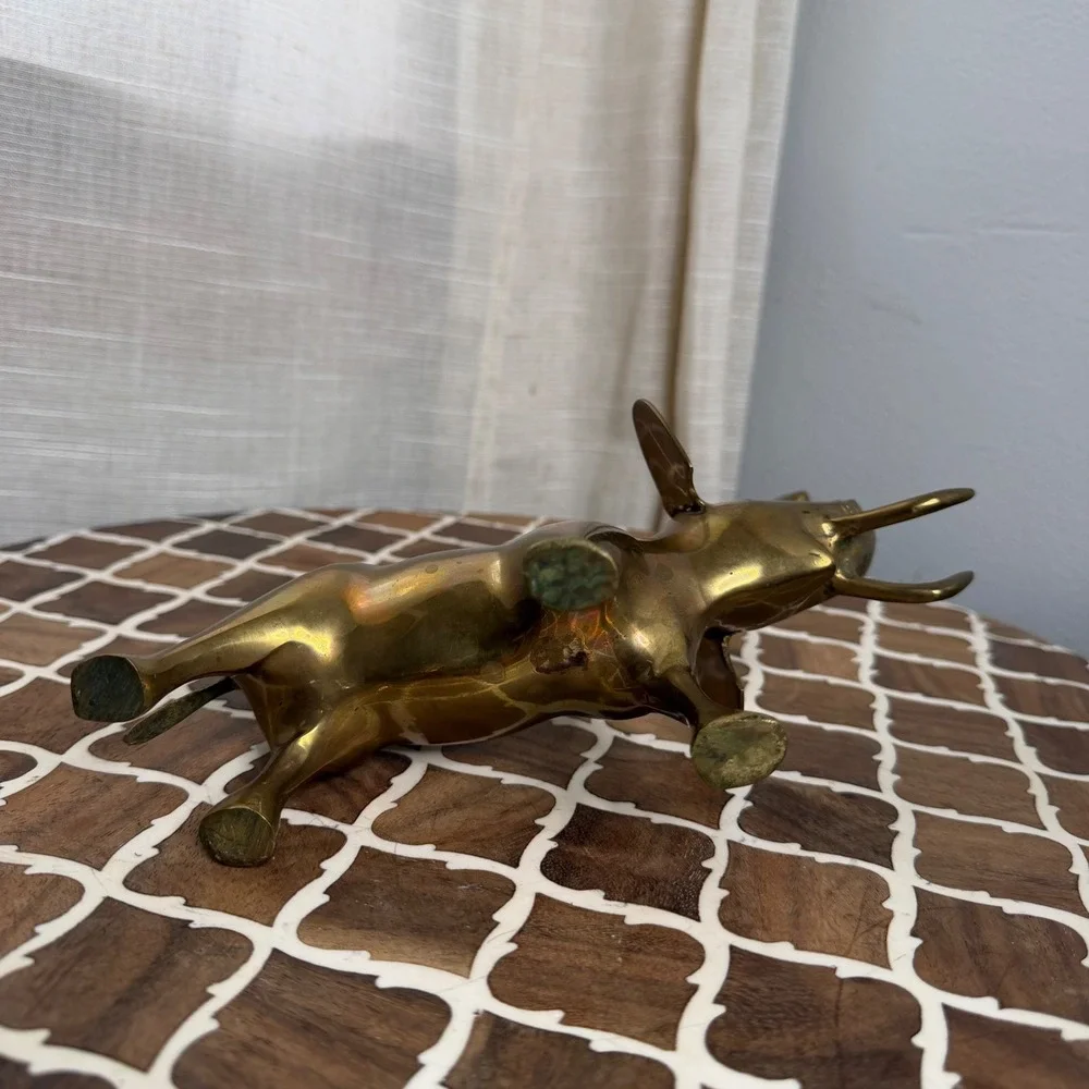 Vintage Brass Elephant Figurine Trunk Up Good Luck Boho Decor Medium 9